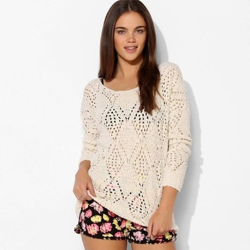 Pins And Needles Urban Outfitters Sweater Women's Small Cream Pointelle Pullover